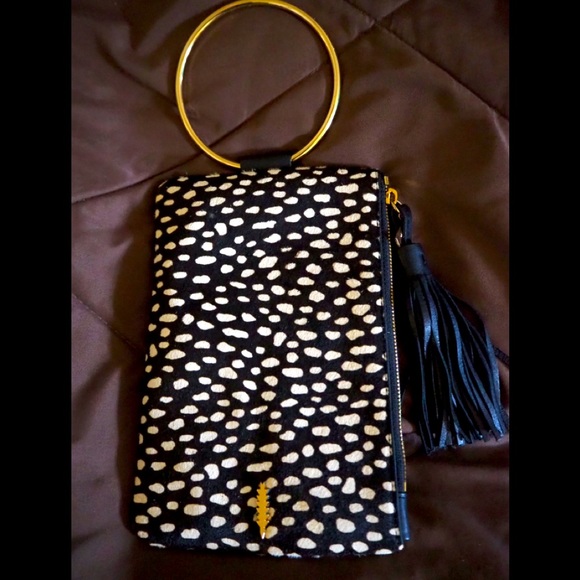 THACKER Handbags - Stylish Black and White Mini Bag with Gold Accents